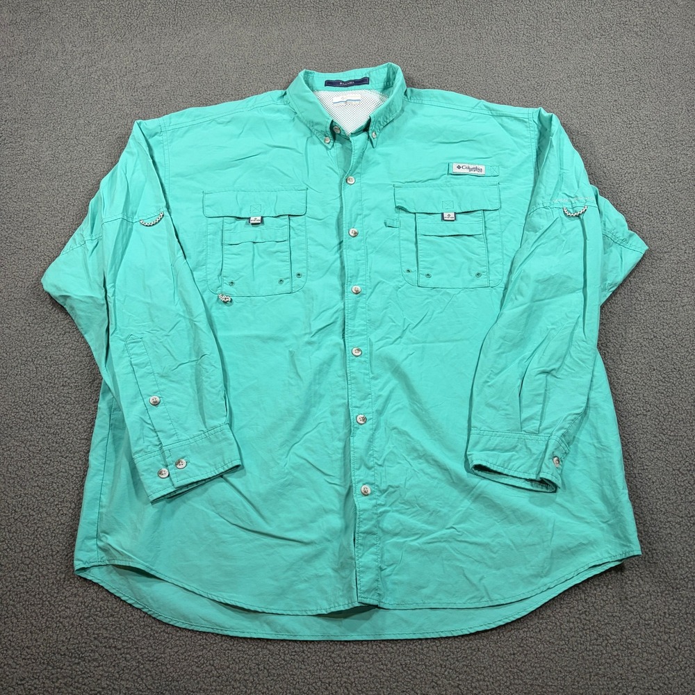 Columbia Fishing Shirt Mens XL Green Bahama PFG Long Sleeve Button Up